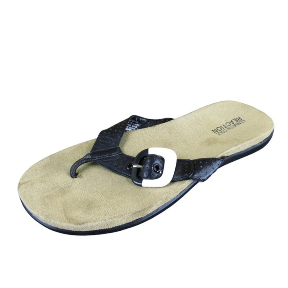 Kenneth Cole Women's Reaction Glam‎ Chops Flip Flop Black Leather Sz 8 Medium